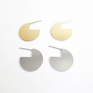 NEW GOLD and SILVER Set Flat Round Disk Hoop Earrings
